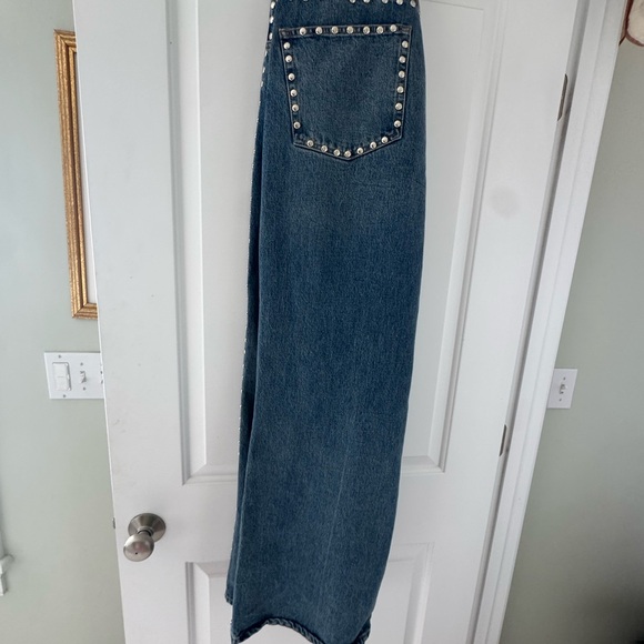 Reformation Wide-Leg Jeans with Silver Stud Trim - Blue Wash - Picture 2 of 7